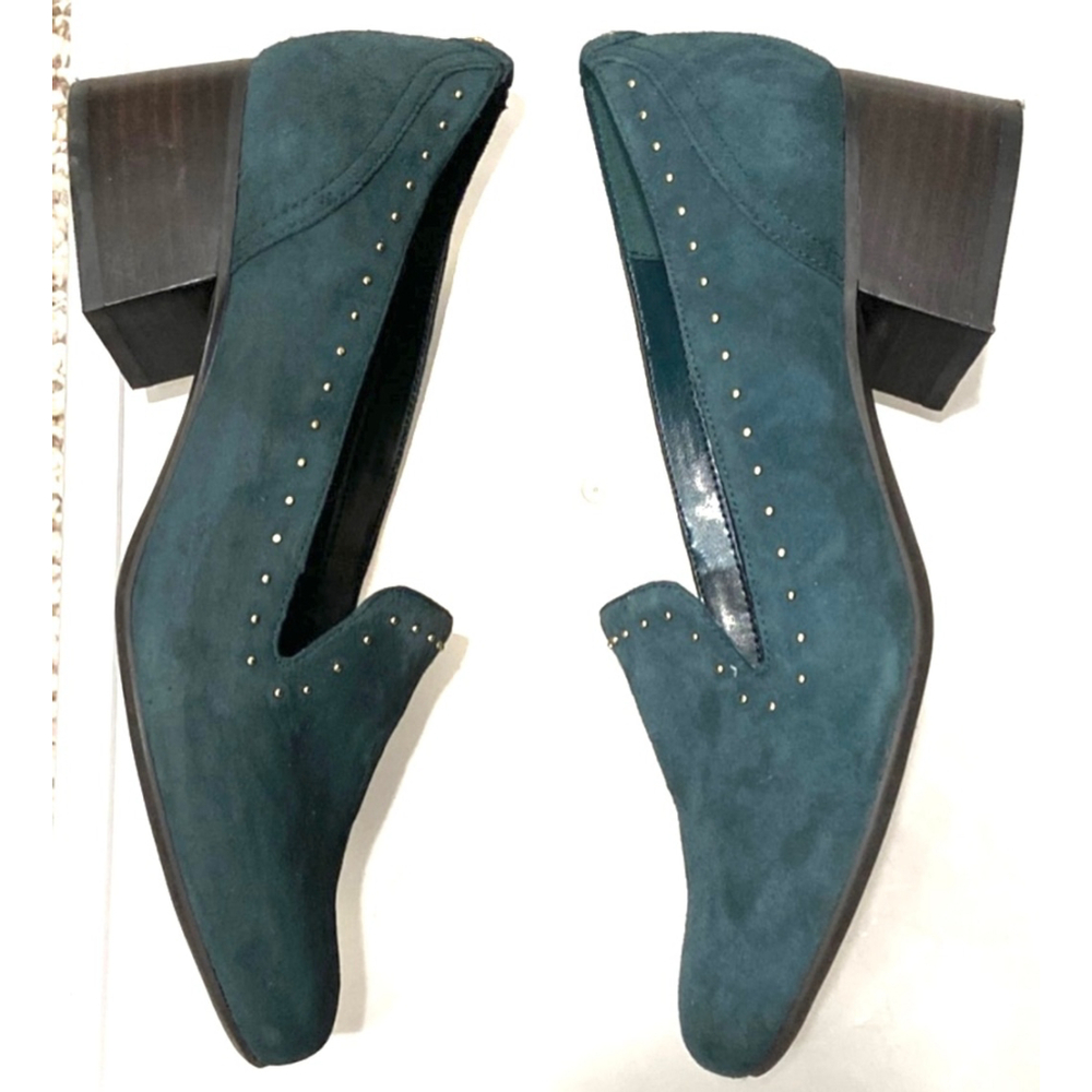 Anne Klein‎ | Women's 7.5 M | Emerald Green Suede Studded Pumps | Classic - Picture 6 of 9